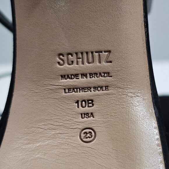 Schutz Keefa Platform Block Heel Womens 10 Black Nubuck Strappy Sandal Evening - Picture 12 of 13